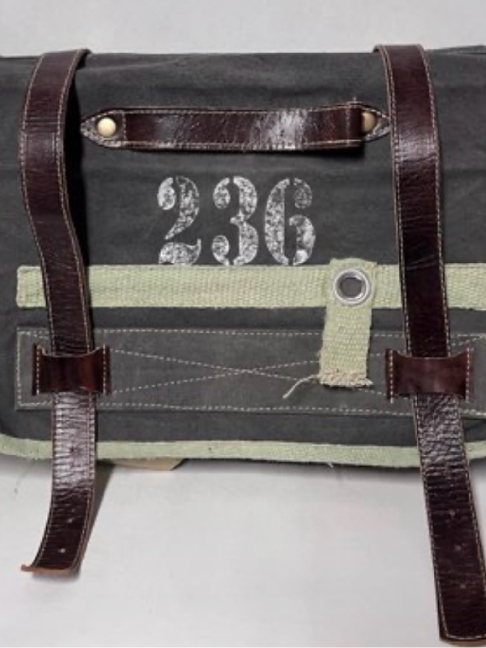 Clea Ray 236 Canvas Crossbody Messenger Bag with Brown Straps